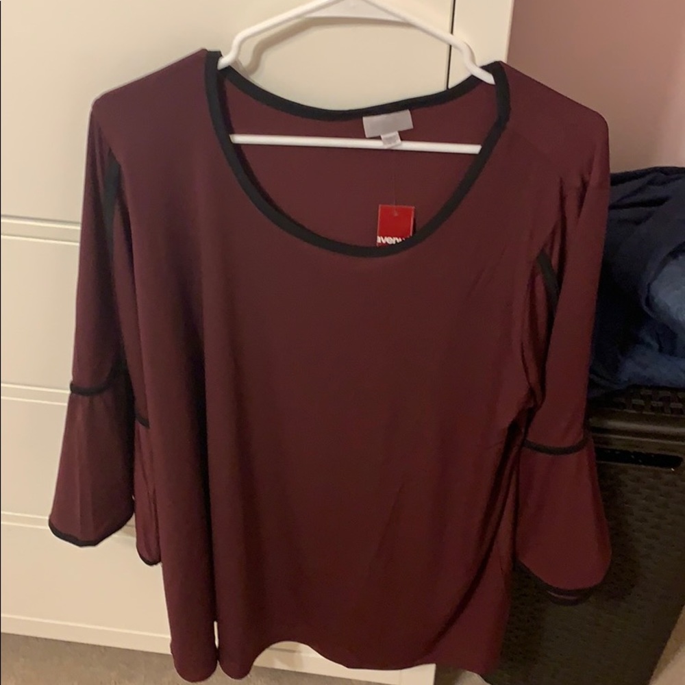Avenue maroon ruffled sleeve top
